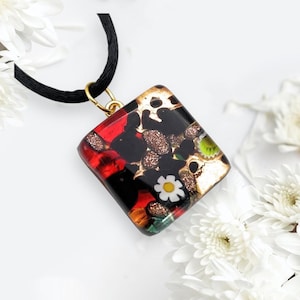 Glass Pendant, Hand Selected Genuine Murano Glass Piece on a Silk Cord Necklace, Millefiori Flower Pendant, Venetian Glass, 2cm x 2cm MGPD4