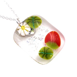 Strawberry Blossom Pendant, Flower Pendant, Glass Pendant, Millefiori Pendant, Handmade Dichroic Glass Pendant, Floral Pendant, 3cm x 2cm