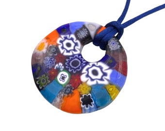 Pendentif Millefiori En Verre De Murano Plaqué Or - 2.6 Cm De Diamètre, Occasion