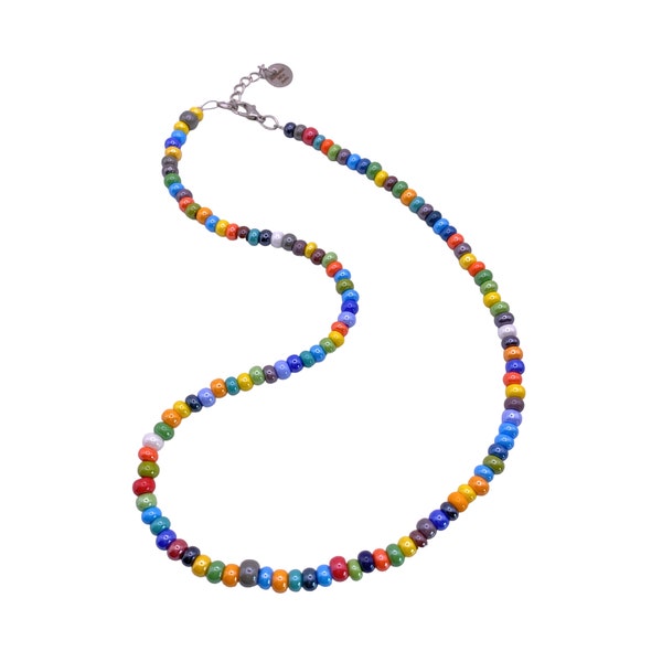 Murano Glass Necklace, Murano Glass Beaded Necklace, Rainbow Necklace, Glass Necklace, Handmade Glass Necklace Dainty 5mm Murano Glass Beads