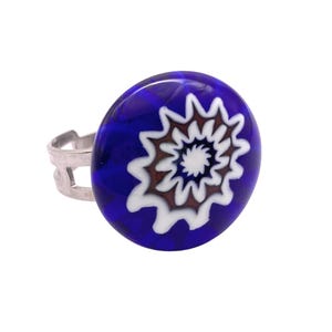 ムラーノ ミッレフィオーリ ガラス リング、調節可能なシルバーメッキバンド (2.2 cm)