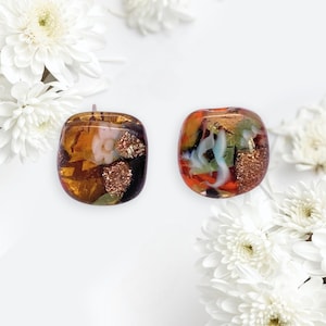 Glass Earrings made using Murano Glass, Hand Selected Genuine Murano Glass Stud Earrings, Multi & Gold Venetian Glass, 1cm/10mm (MGE2)