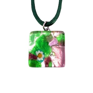 SALE Glass Pendant, Hand Selected Genuine Murano Glass Piece on a Silk Cord Necklace, Millefiori Flower Pendant, Venetian Glass, 2cm x 2cm
