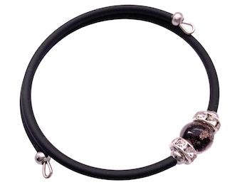Murano Glass Memory Wire Bracelet, Black Gold Bead, Dainty Adjustable Bangle