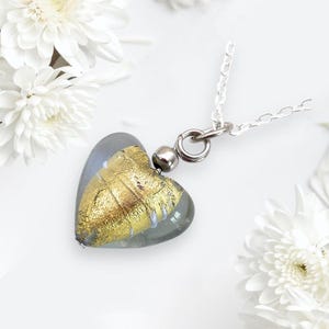 Glass Heart Pendant, Hand Selected Genuine Murano Glass Heart with Silver Plated Bead & Necklace, Venetian Glass Heart, 2cm (MHT13)