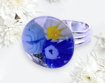 Glass Ring, Flower Ring, Millefiori Ring, Handmade Glass Ring, Dichroic Glass Ring, Floral Ring, Flower Jewellery (CGR4)