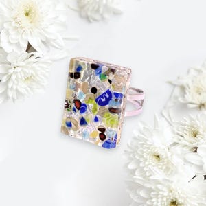 Glass Ring, Ring made using a genuine piece of Murano Glass, Unique Millefiori Ring, Adjustable Ring, One Size Fits All, 2cm x 1.5cm (MGR2)