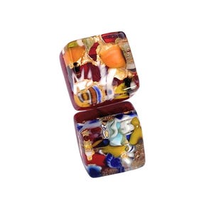Glass Earrings made using Murano Glass, Hand Selected Genuine Murano Glass Stud Earrings, Multi on Gold Venetian Glass, 0.8cm/8mm (MGE9)