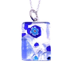 Glass Pendant, Hand Selected Genuine Murano Glass on Silver Plated Necklace, Millefiori Flower Pendant, Venetian Glass, 2cm x 1.5cm