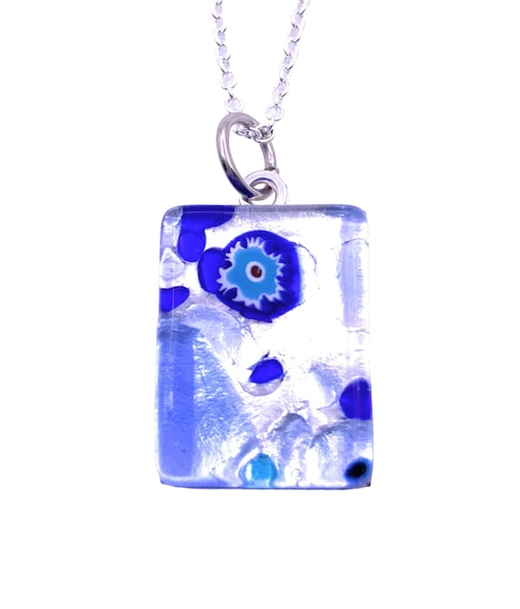 Pendentif Verre Millefiori Murano - Chaine Argent Plaqué Or - Bijou Femme Occasion