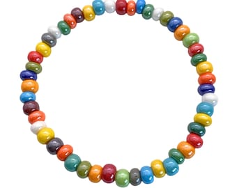 Murano Glass Beaded Bracelet, Multi-Colored Rainbow Stretch Jewelry