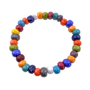 Glass Bracelet, Beaded Bracelet made using chunky 7mm/0.7cm Murano Glass Beads, Multi-Coloured Rainbow Elasticated Stretch Bracelet (MGBR3)