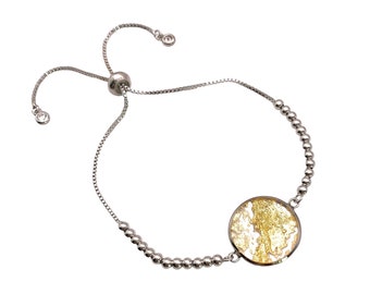 Murano Glass Bracelet with Gold Leaf, Silver Plated Expandable Bracelet (MGBR12)