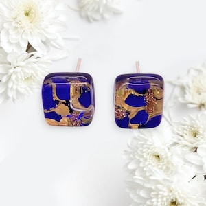 Glass Earrings made using Murano Glass, Hand Selected Multi Coloured Genuine Murano Glass Stud Earrings, Venetian Glass, 0.8cm/8mm MGE15