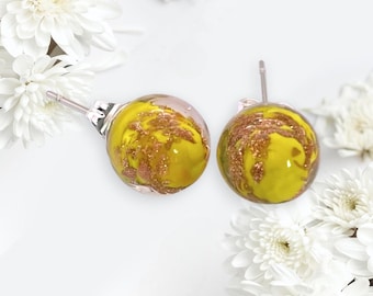 GlassOfVenice Orecchini A Bottone In Vetro Di Murano Oro E Rosso, Autentici Fatti A Mano