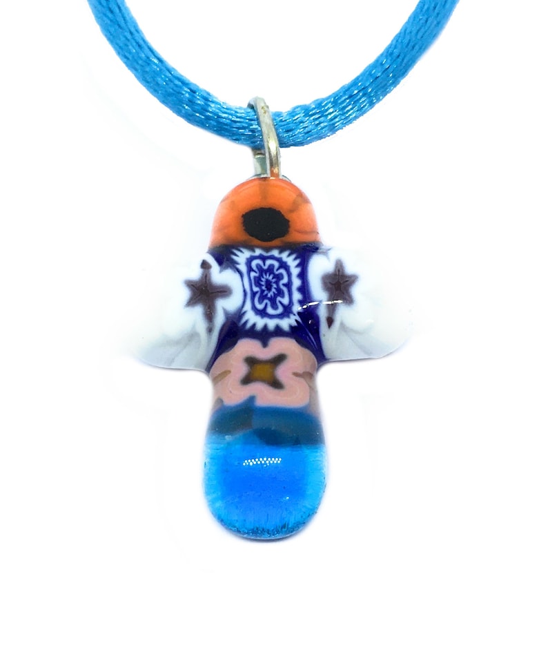 Genuine Murano Glass Necklace Millefiori Cross 2cm Venetian Glass Murano Glass Cross Pendant Murano Glass Jewellery from Venice Italy