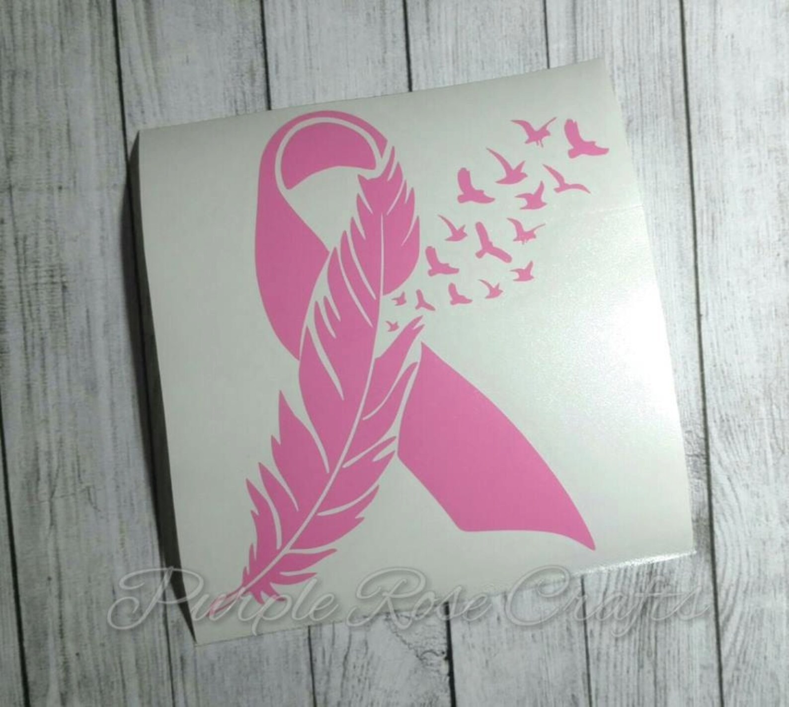 Cancer Awareness Ribbon With Feather Birds Decal Cling Sticker Etsy