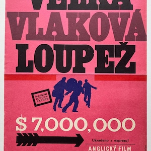 Originele filmposter van The Great British Train Robbery, authentiek Tsjechisch ontwerp uit 1968, filmverzamelobjecten uit de jaren 60, vintage typografie voor thuisdecoratie