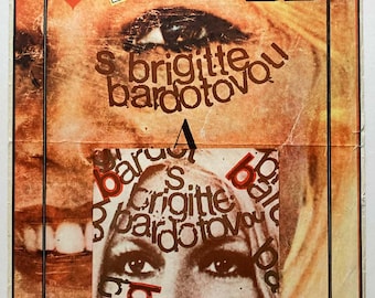 Original Movie Poster, Brigitte Bardot, Genuine 1970 Czech Print, 1970s Film Collectibles, Vintage Wall Art, Unique Typography Design