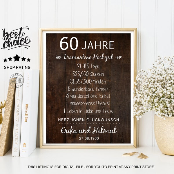 60 Jahrestag - 60 Jahre Diamantene Hochzeit - 60 Jubiläumsgeschenk Geschenke für Mutter und Papa - Digital file