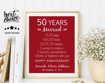 50e anniversaire de mariage Cadeau pour les parents - 50 ans de signe de mariage - Idée cadeau d’anniversaire de mariage pour elle lui hommes femmes femme mari