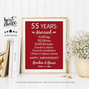 55th Anniversary Gift Idea for Parents, Couples, Friends 55 years of marriage wooden sign Wedding Anniversary sign for wife and husband image 1