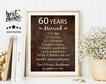Regalo del 60o Aniversario para los padres esposa su él - Personalizado 60 años de signo de matrimonio - Boda Aniversario git ideas - Aniversario Impresión