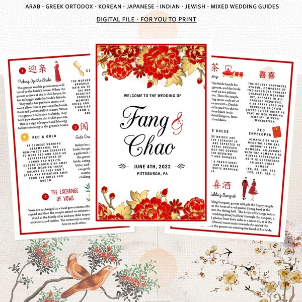 Traditional Chinese Wedding Ceremony Guide and Program cards - Traditional Chinese marriage 敬茶 wedding guide - Digital file