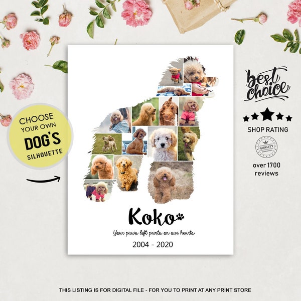 Toy and King Poodle Photo Collage gift - Pet Memorial Sign Pet Loss Gift Idea  - Any dog breed personalized memorial picture caniche Collage