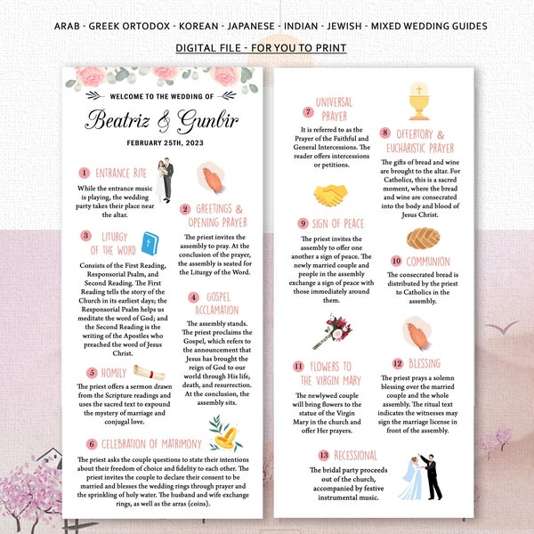 Custom Catholic Wedding Program Cards - USA Wedding Ceremony Guide -  Ceremony Infographic Sign - Digital file