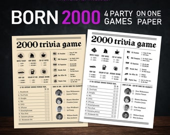 Trivia 24th Birthday Party Games Printables - Trivia Games Born 2000 - INSTANT DOWNLOAD