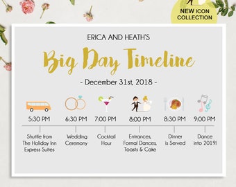 Programa de línea de tiempo personalizado del Gran Día - Señal del programa de bodas - Artículos de la bolsa de regalo - Itinerario de la boda Línea de tiempo ARCHIVO DIGITAL!