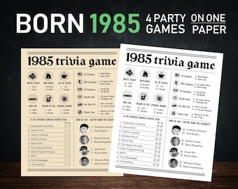39th Birthday Party Games Printables - Trivia Games Born 1985 - INSTANT DOWNLOAD