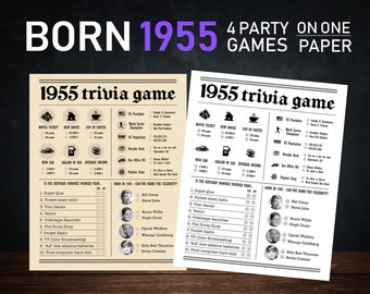 69th Birthday Party Games Printables - Trivia Games Born 1955 - INSTANT DOWNLOAD