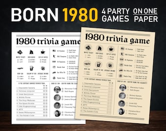 Juegos imprimibles para fiestas de cumpleaños número 45 - Juegos de trivia nacidos en 1980 - DESCARGA INMEDIATA