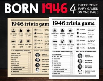 79th Birthday Party Games Printables - Trivia Games Born 1946 - INSTANT DOWNLOAD