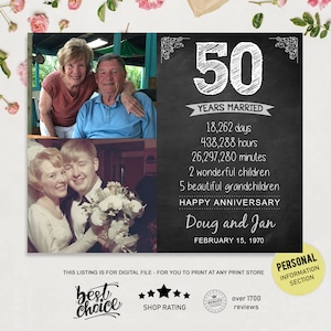 Presente de 50 anos para esposa, marido ou melhores amigos - Ideias de memória de 50 anos - presente de colagem de fotos para pais - ARQUIVO DIGITAL!