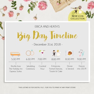 Programma di timeline personalizzato del Big Day - Segno del programma di nozze - Articoli per borse regalo - Itinerario di nozze Timeline FILE DIGITALE!
