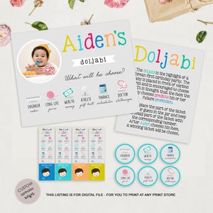 Koreanische Baby Boy oder Mädchen ersten Geburtstag Party SET - Doljanchi 1. Geburtstag Party Dekor - Dol Hintergrund, Raffle Tickets Tags - DIGITAL Dateien