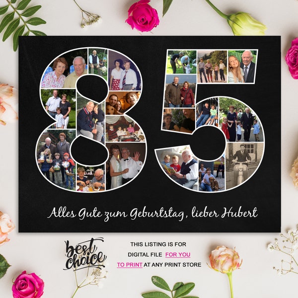 Alles gute zum 85 Geburtstag - Der 85. Geburtstag Fotocollage Geschenk  - 85 Jahre Geburtstagsgeschenk -  Geschenk für Frau - DIGITAL FILE!