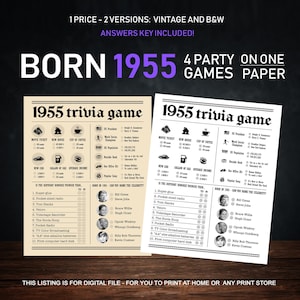 70. Geburtstag Partyspiele Printables - Quiz Spiele Geboren 1955 - SOFORTIGER DOWNLOAD