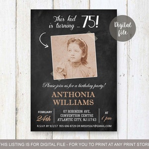 75. Geburtstagseinladungen mit Bild | Tafel Vintage Photo collage Einladung für Frauen Mama ihre Frau