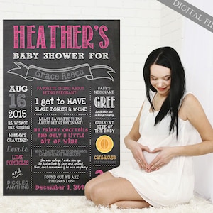 34 Wochen schwanger - Custom Baby Shower Board Zeichen Foto Prop - Geschenk für Baby-Dusche Schwangerschaft Statistiken Zeichen - Hot Pink - DIGITAL-Datei!