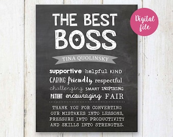 The Best Boss gift Chalkboard sign - Number One boss gift -  appreciation gift - Printable DIGITAL poster