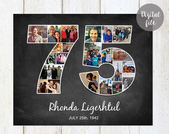 Photo Collage 75th birthday gift - 1943 Personalized Birthday Gifts For Grandparents Parents - Photo Collage chalkboard sign - DIGITAL FILE!