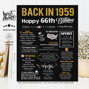 1959 年の看板 - 男性、女性、妻、夫の 66 歳の誕生日の看板 - 両親、祖父母への 66 歳のパーティーの贈り物 即時ダウンロード