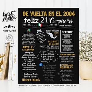 Feliz 21 cumpleaños Póster regalo - Nacido 2004 INSTANT DOWNLOAD