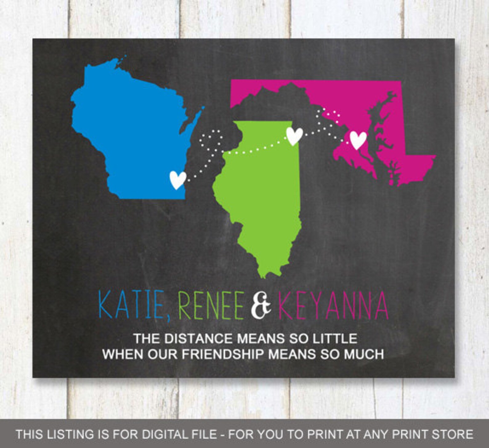 Long distance friendship map Multiple State Maps gift for Etsy