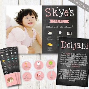 Koreanische Baby Girl Doljanchi Geburtstagsparty SET - koreanische Dol Zeichen, Party Raffle Tickets, Doljabi Tags - 돌잔치 - DIGITAL-Dateien nur!