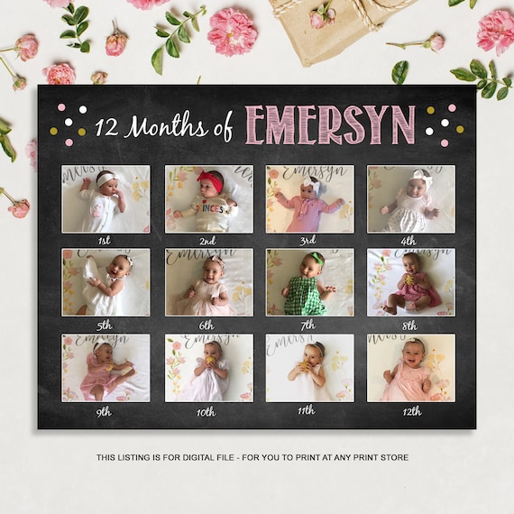 Large First 12 Months Baby Picture Collage Board Baby S Etsy